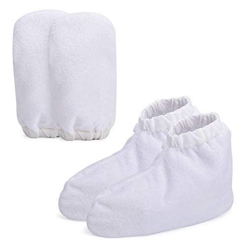 Noverlife Paraffin Wax Warmer Mittens, Terry Cloth Mitts Booties for Hand Foot Care, Thick SPA Therapy Paraffin Wax Hand Bath Gloves Sock for Heated Manicure Supply - White