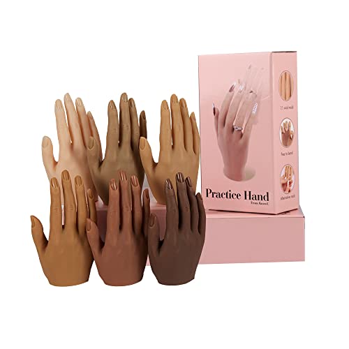 Practice Hand for Acrylic Nails Silicone Female Mannequin Life Size Hand with Insertable Nails for Nail Art Beginners/Nail Salon Artists Single Hand Color 3#