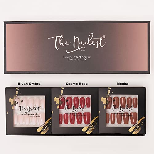 The Nailest - Gift Box 3 Set Combo - Tapered Square Shortie Trio - Short Length Instant Luxury Acrylic Press On Nails