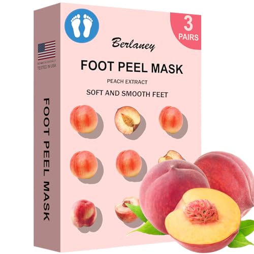 Foot Peel Mask for Dry Cracked Feet(3 Pairs) - Exfoliating Feet Mask Peel with Natural Peach Extract for Dry,Cracked Heels and Removing Dead Skin
