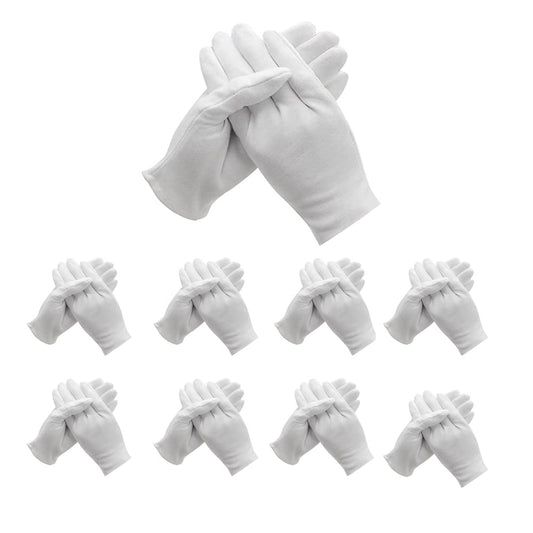 48 Pcs (24Pairs) White Cotton Gloves for Dry Hand Moisturizing Cosmetic Eczema Hand Spa and Coin Jewelry Inspection Soft, Breathable, Washable & Stretchy Cloth Checking Gloves,Serving Gloves