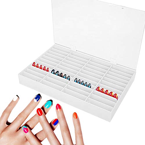 Nail Art Display Box, Press On Nails Box, 44 Dividers Fake Nail Art Organizer Holder for Nail Salon