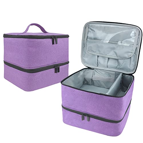 Buruis Nail Polish Organizer, Double-Layer Nail Tools and Nail Dryer Case, Holds 27 Various Size Bottles (15ml - 0.5 fl.oz or Larger), Nail Polish Carrying Case with Adjustable Dividers (Purple)