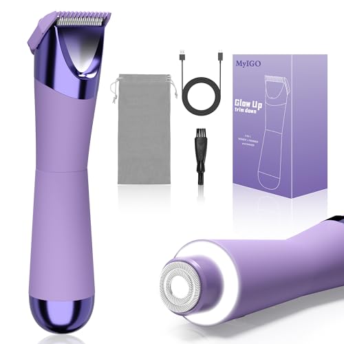 Myigo Bikini Trimmer for Women w/Dual Lights, Face Shaver for Women, Electric Razors for Pubic Legs Body Hair, Painless Facial Hair Removal Remover, IPX7 Waterproof, Gifts for Women