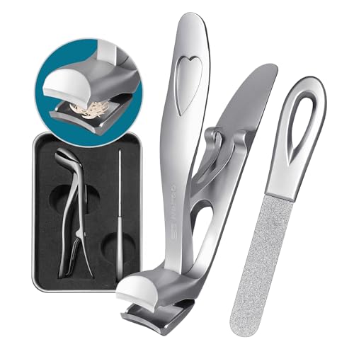 SG Nekoo Toenail Clippers for Seniors Thick Toenails, Angled Head Super Sharp Wide Opening Fingernail Clippers, Splash-Proof Nail Cutter Trimmer for Men Women (Silver/2P-1)