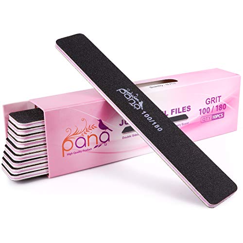 PANA Jumbo Double-Sided Emery Nail File for Manicure, Pedicure, Natural, and Acrylic Nails - Black (Grit 100/180) - 50 Piece Pack