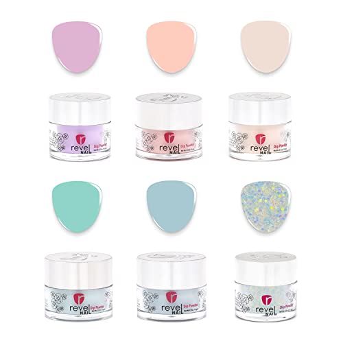 Revel Nail Dip Powder - Pastel Powder Dip Nail Polish, Chip Resistant Dip Nail Powder with Vitamin E and Calcium, DIY Manicure, 6-Pack