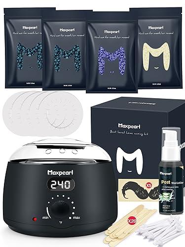 Maxpearl Digital Waxing Kit - Women Men Hard Wax Melt Warmer Kit for Hair Removal - Sensitive Skin, Eyebrows, Face, Underarms, Brazilian, Bikini, Legs