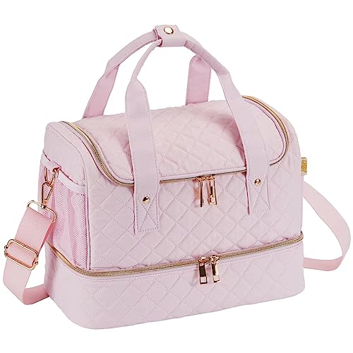 GR69N Nail Polish Organizer Bag Fits a Nail Lamp and 50 Bottles,Stylish Nail Polish Storage with Side Pockets for Gel Nail Polish Remover,Nail Supplies Set (Patented,Bag Only)-Light Pink