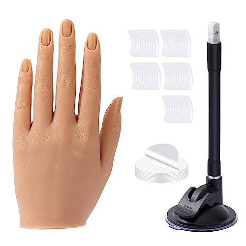 ROMAGIO Practice Hand for Acrylic Nails, Realistic Silicone Nail Practice Hand Mannequin, Flexible Fake Hand Acrylic Nail Kit, Nail Supplies for Nail Art Display Suitable Practice Tools for
