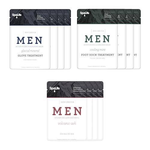 SpaLife Men's 12-Piece Spa Set: Repairing Hand Gloves for Dry Hands, Cooling Mint Foot Socks for Cracked Heels, and Moisturizing Face Mask Ultimate Men Grooming and Relaxation Gift Kit