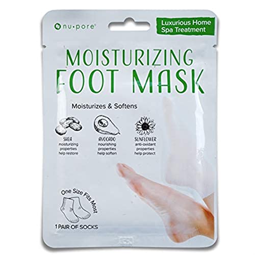 Nu-pore Moisturizing Socks – Feet Masks for Dry Skin & Moisturizer for Cracked Feet Treatment with Shea Butter, Jojoba Oil, Aloe Vera to Help Repair & Soothe Extra Dry Skin, 2 Socks per Pack (12 pack)