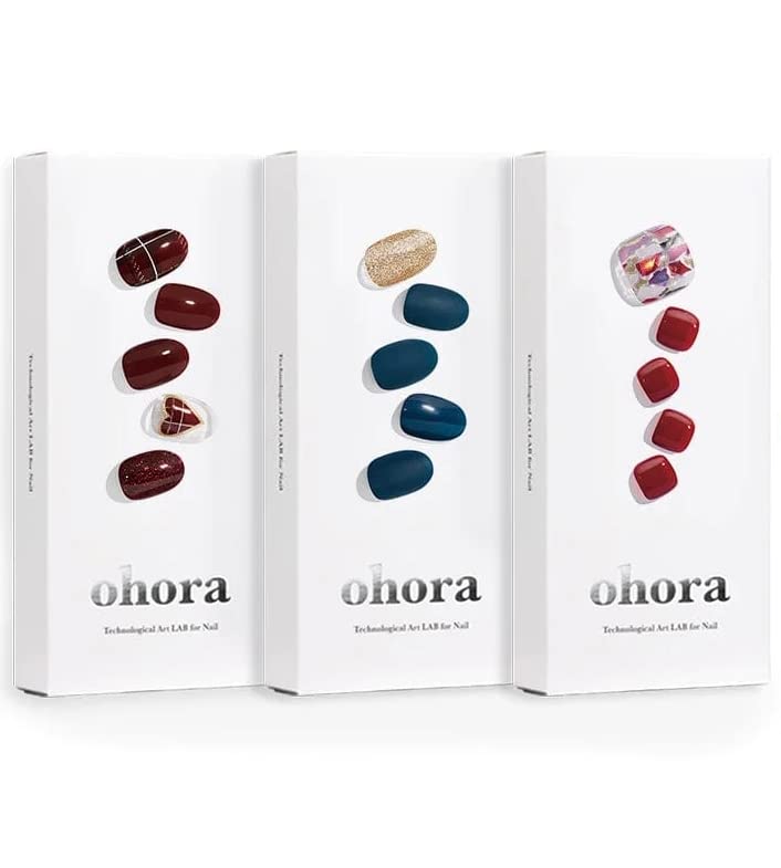 ohora Gift Set - Semicure Gel Nail, Pedi Strips - Special Blossom - N Tartan Bustier, N Cerulean Navy, P Satin Magenta - Long-lasting and Salon-quality- Easy to Apply&Remove - Toxin-free&Cruelty-Free