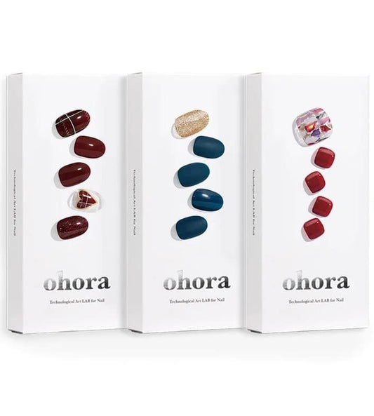 ohora Gift Set - Semicure Gel Nail, Pedi Strips - Special Blossom - N Tartan Bustier, N Cerulean Navy, P Satin Magenta - Long-lasting and Salon-quality- Easy to Apply&Remove - Toxin-free&Cruelty-Free