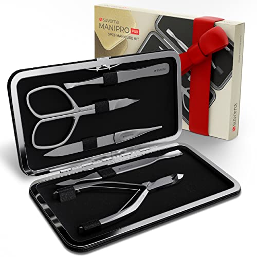 Suvorna Professional Manicure and pedicure Set 5Pcs With Nail Clippers, Cuticle Nipper, Nail Scissors, Nail Cleaner, Cuticle Remover, Pusher, Cutter, Tweezers & Nail File Gifts Sets for Women & men