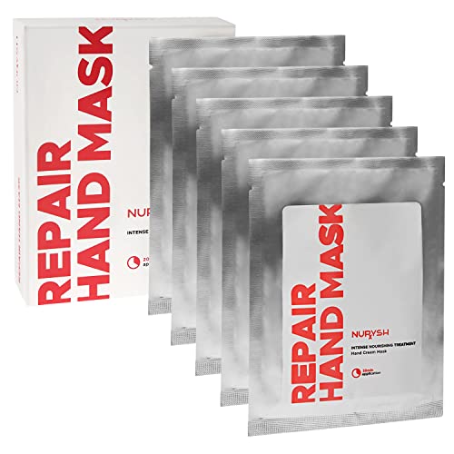 NURYSH REPAIR Hand Mask - 5 Pairs Moisturizing & Hydrating Gloves for Dry Hands with Argan Oil, Vitamins A & E - Softening & Intense Nourishing Treatment for Rough, Cracked Hands & Damaged Skin