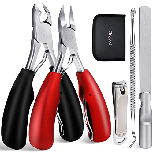 Tisojpod 5Pcs Toenail Clippers Set High-Grade Stainless Steel Super Sharp Curved Blade Exfoliates Dead Skin Dirt for Ingrown Toenail and Thick Nails, Professional Toenail for Seniors Adult Men Women