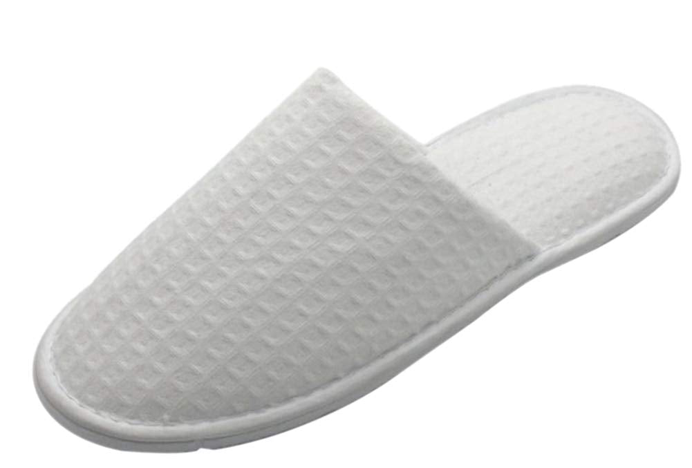 Travelwell Closed Toe Waffle Spa Slippers Bulk Hotel Unisex Slippers for Women and Men 12 Pairs per Case White