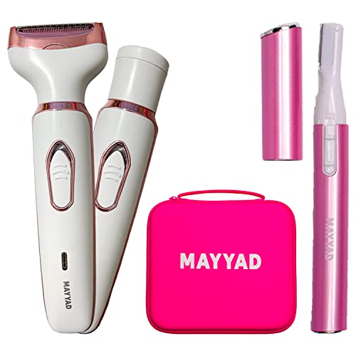 MAYYAD Professional Electric Shaver for Women | 2 in 1 Electric Razor, Electric Face Hair and Eyebrow Trimmer for Ladies, Six Piece Luxury Nail Kit | Grooming Kit for Woman with Toiletry Bag