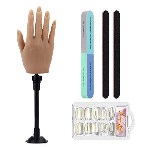 Silicone Practice Hand for Acrylic Nails, Realistic Flexible Fake Nail Hand Practice with Bracket, Soft Bendable Mannequin Hand for Nail Practice Hands for Nail Technician and Beginner
