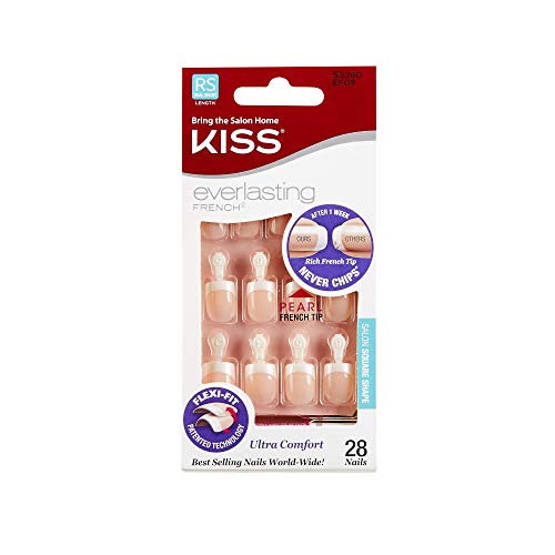 Kiss Everlasting French Tip 28 Full Nails Kit Real Short, String of Pearls EF09 (3-Pack)