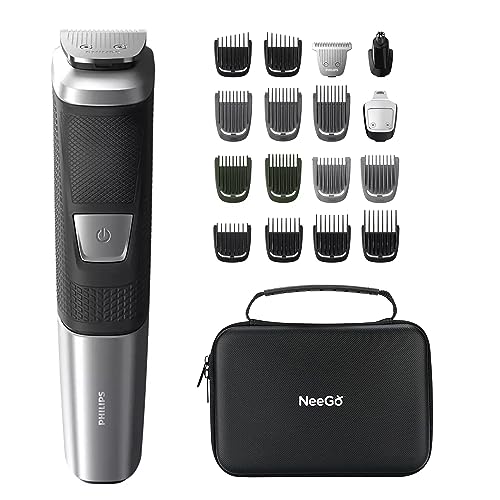Philips Norelco Beard Trimmer for Men, 18 Piece Mens Grooming Kit, All-in-One Multigroom Trimmer and Shaver Series 5000, Hair Trimmer for Beard, Head, Body, and Face, Clippers for Men, NeeGo Case