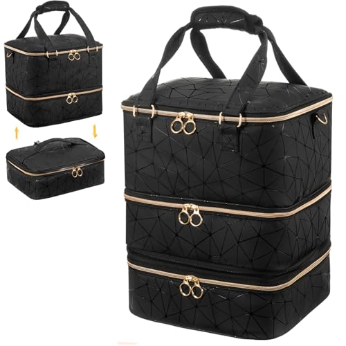 Uross Nail Polish Organizer Bag Holds 84 Bottles Nail Polish & Nail Lamp, Gel Nail Polish Organizers and Storage box for Nail Tech, Nail Kit Supplies Organizer Case-Black