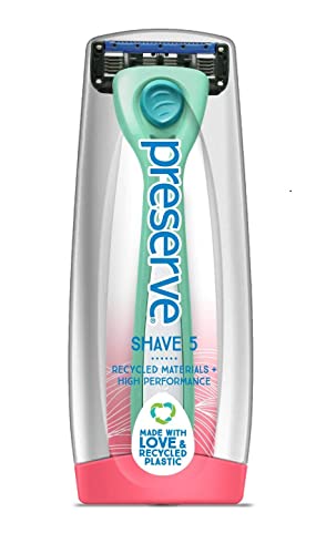 Preserve Shave 5 Five Blade Refillable Razor, Made from Recycled Materials, Assorted Colors: Coral/Neptune/Key Lime (Color May Vary)