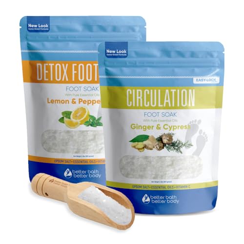 Foot Soak Salts Bundle 2-Pack with Scoop Foot Soaks (2-lbs Each 4-lbs Total) Foot Discomfort, Foot Odor, Soreness, Athlete’s Foot, Dry Feet, Calluses Made in USA with BPA-Free Easy Lock Pouch