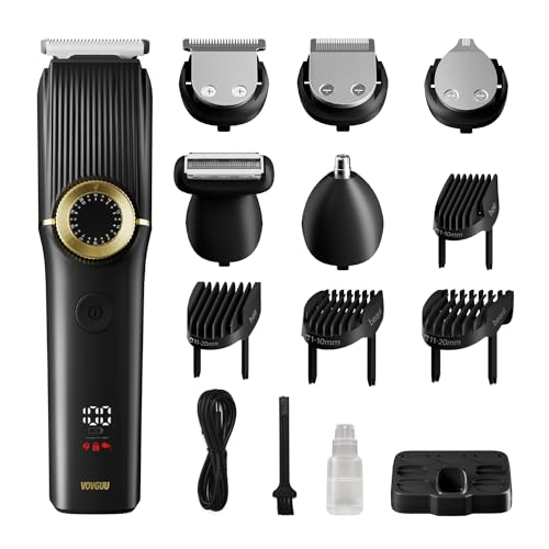 VOVGUU Hair Clippers for Men- Multi-Functional Hair Trimmer, barber's Set for Trimming Hair, Beard and Nose Hair, with 5 Removable Blades and 4 Shields