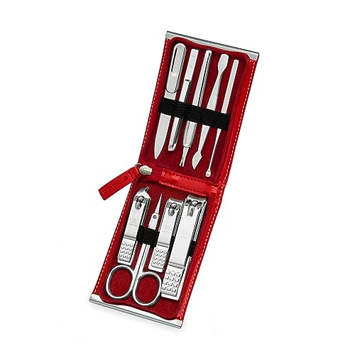 K-Beauty! World No. 1, Three Seven 777 Travel Manicure Pedicure Grooming Kit Set - Nail Clipper (Total 9 Pcs, Model: TS-970RC).. Made in Korea, Since 1975. (Red Case & Silver)
