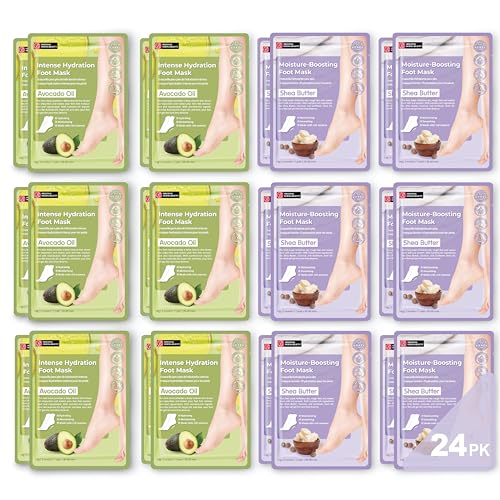 Original Derma Beauty Foot Mask 24 Pairs Shea Butter + Avocado Moisturizing After Exfoliator Callus Remover Foot Masks, Pedicure Supplies