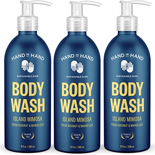 Hand in Hand Body Wash, Gentle Cleanser For All Skin Types, 10 Fl Oz, Fresh Coconut & Mango Leaf, Island Mimosa Scent, 3 Pack