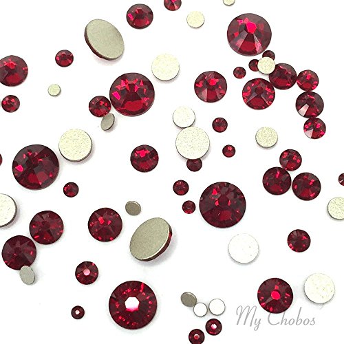 SIAM (208) red 144 pcs Swarovski 2058/2088 Crystal Flatbacks red rhinestones nail art mixed with Sizes ss5, ss7, ss9, ss12, ss16, ss20, ss30