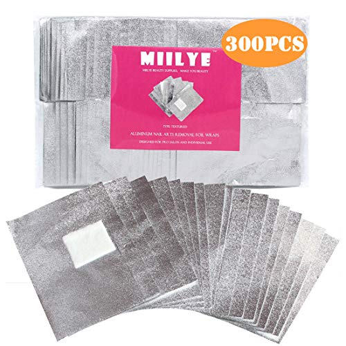 MIILYE Nail Polish Remover Foil Wraps for Dip Powder/Acrylic/UV/Gel Polish Varnish Soak-off Removal, with Pre-attached Lint Free Pad (300x Nail Gel Polish Remover Wraps)