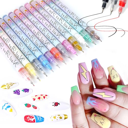 Gorvalin 12PCS 0.5mm Nail Art Polish Pens, Nail Graffiti Pens Dotting Painting Liner Marker Pen for Nail Art Beauty Profession & Home Manicure