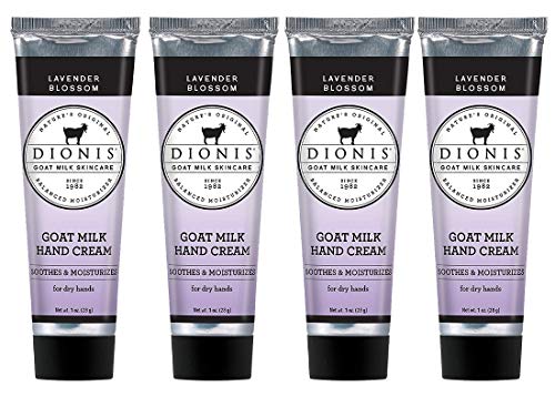 Dionis Goat Milk Skin Care Lavender Blossom Scented Hand Cream Set - Cruelty Free Travel Size Hand Lotion For Hydrating & Moisturizing Dry Skin - Paraben Free Formula Made In The USA, 1 oz Set of 4