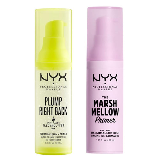 NYX PROFESSIONAL MAKEUP Plump Right Back Plumping Serum & Primer + Marshmellow Smoothing Primer (2-Pack Bundle)