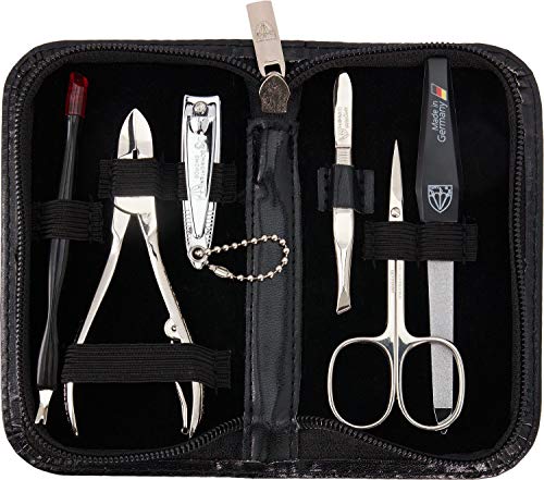 3 Swords Germany - brand quality 6 piece manicure pedicure grooming kit set for professional finger & toe nail care scissors clipper fashion leather case in gift box, Made in Solingen Germany (83202)