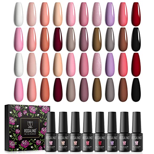 ROSALIND 20 PCS White Nude Gel Polish Set Black Brown, White Black Red Collection Colors Nail Polish Light Pink Purple Manicure for Women DIY Nail Art