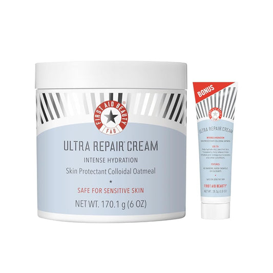 First Aid Beauty Ultra Repair Cream Intense Hydration Moisturizer for Face and Body Ð Strengthens Skin Barrier + Instantly Relieves Dry, Distressed Skin + Eczema Ð 6 oz + Bonus 1 oz Travel Size