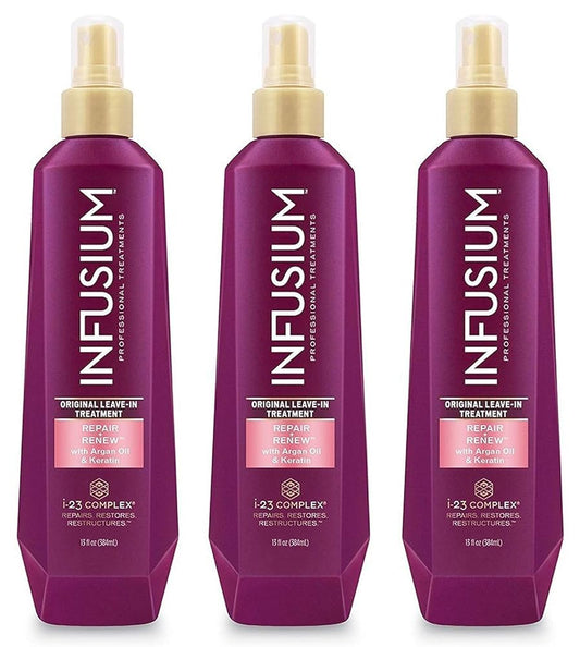 Infusium Professional Treatments - Original Leave-In Treatment - Repair & Renew With Argan Oil & Keratin - Net Wt. 13 FL OZ (384 mL) Per Bottle - Pack of 3 Bottles