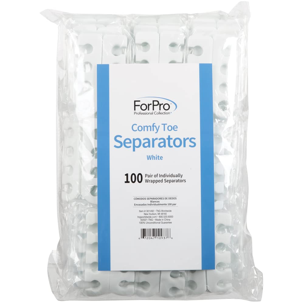 ForPro Comfy Toe Separators, White, Pedicure Toe Separators, 1" W x 3.5" L, 100-Pairs