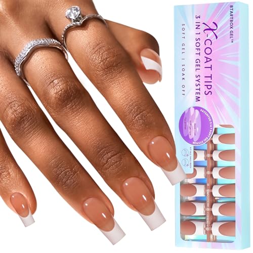 btartboxnails French Tip Gel Nails, 300pcs Brown Long Square French Gel Nail Tips, French Tip Press on Nails, French XCOATTIPS for DIY Nail Art