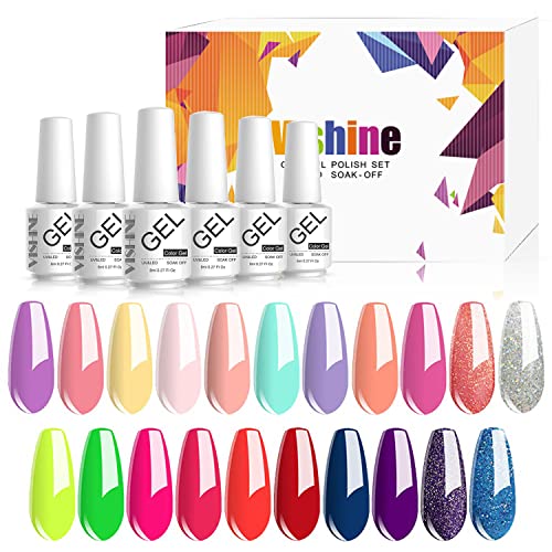 Vishine Pack of 24 Gel Nail Polish Kit, Soak Off Gel Nail Polish Set Red Purple Nude Gel Polish Base Top Coat & Matte Top Coat Starter Kit Glossy Collection Nail Art 8ml