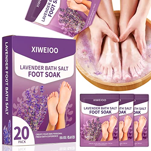 Foot Soak Salts with Epsom Salt for Soaking Lavender Pedicure Foot Bath- 20 Pack Bath sea Salts Foot spa Products kit 21 oz Tea Tree Oil Foot Soak Stubborn Foot Odor, Athletes Callus Remover -XIWEIOO…