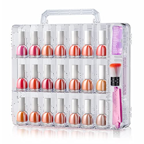 SUBAY Portable Nail Polish Organizer, Clear Double Side Nail Polish Holder,Gel Nail Storage for 48 Bottles with 6 Adjustable Dividers in Each Side Space Saver