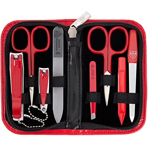 3 Swords Germany - brand quality 8 piece manicure pedicure grooming kit set for professional finger & toe nail care scissors file clipper fashion leather case in gift box, Made by 3 Swords (09218)