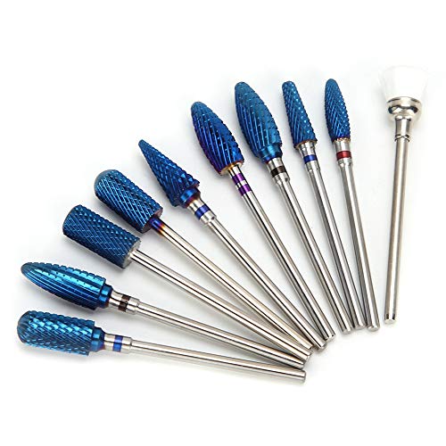 Nail Drill Bit Set, 10pcs Tungsten Steel Nail Drill Bit 3/32 inch Grinding Head Cuticle Drill Bit for Nails Manicure Set Professional Polishing Machine Tool for Pedicure