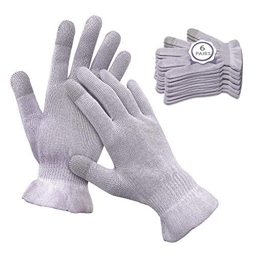MIG4U Moisturizing Beauty Gloves Touchscreen Overnight Sleeping Glove for Women Dry Hands, Nighttime Lotion, Eczema, SPA, Cosmetic Treatment, Grey Purple 6 Pairs Size s/m